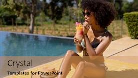  Presentation with swimming pool - PPT theme having front-view-of-a-woman background and a  colored foreground