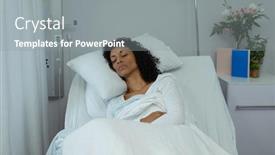  Presentation with african american patient - Beautiful presentation design featuring front view of african american female patient sleeping on bed in the ward at hospital backdrop and a gray colored foreground