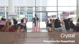  Presentation with front office - Amazing PPT layouts having front view of american businessman backdrop and a gray colored foreground