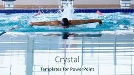  Presentation with swimming pool - Presentation theme with front-view-of-caucasian-male background and a sky blue colored foreground