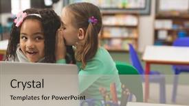  Presentation with secret - Amazing PPT layouts having front view of caucasian schoolgirl backdrop and a light gray colored foreground