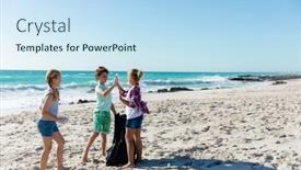  Presentation with beach bag - PPT theme featuring front-view-of-caucasian-siblings background and a  colored foreground