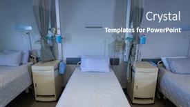  Presentation with beds - Audience pleasing slide deck consisting of front view of empty hospital beds backdrop and a ocean colored foreground