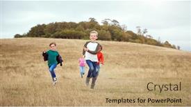  Presentation with children running - Beautiful slide set featuring front-view-of-group backdrop and a coral colored foreground