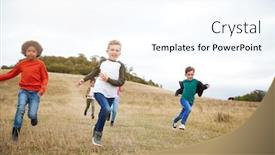  Presentation with children running - Audience pleasing presentation design consisting of front-view-of-group backdrop and a cool aqua colored foreground