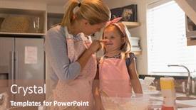  Presentation with social isolation - Slide set featuring front-view-of-happy-mother background and a coral colored foreground