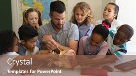  Presentation with front desk - PPT theme consisting of front-view-of-male-caucasian background and a tawny brown colored foreground