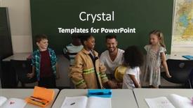  Presentation with classroom safety - Presentation design consisting of front-view-of-male-firefighter background and a tawny brown colored foreground