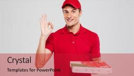  Presentation with pizza delivery - Audience pleasing theme consisting of front view of pizza delivery backdrop and a crimson colored foreground