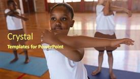  Presentation with stretch - Cool new PPT theme with front-view-of-schoolgirl-doing backdrop and a tawny brown colored foreground