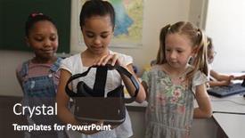  Presentation with elementary school - Colorful slide set enhanced with front-view-of-schoolgirl backdrop and a tawny brown colored foreground