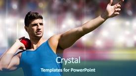  Presentation with sports arena - Slides featuring sportsman practising shot put background and a ocean colored foreground