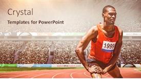  Presentation with stretching - Beautiful presentation theme featuring front view of sportsman is stretching his muscles against view of a stadium backdrop and a lemonade colored foreground