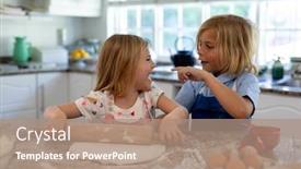  Presentation with cookies christmas - Presentation theme enhanced with front view of young caucasian brother and sister in their kitchen at christmas time making cookies rolling dough looking at each other and smiling background and a coral colored foreground