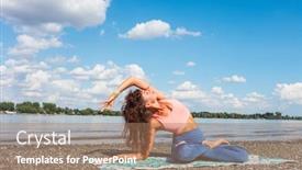  Presentation with stretch - Presentation theme featuring front-view-of-young-woman background and a coral colored foreground