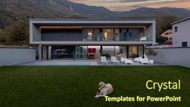  Presentation with led lights - Presentation design enhanced with frontal-view-modern-house background and a tawny brown colored foreground