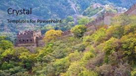  Presentation with china - Presentation theme featuring location boundaries - famous great wall of china background and a teal colored foreground