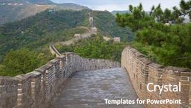  Presentation with great wall travelling - Beautiful PPT theme featuring location boundaries - famous great wall of china backdrop and a coral colored foreground