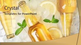  Presentation with lemonade - Audience pleasing PPT theme consisting of frosted glass - bottles of lemonade on ice backdrop and a blonde colored foreground