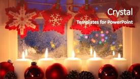  Presentation with decoration - Presentation consisting of frosted window with christmas decoration background and a tawny brown colored foreground