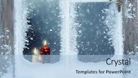  Presentation with new year card - Beautiful slides featuring frosted window with christmas decoration merry christmas and happy new year greeting card with copy-space christmas background backdrop and a light blue colored foreground