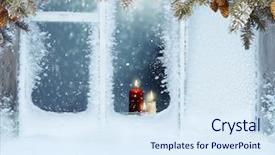  Presentation with window frame - Amazing slides having frosted window with christmas decoration backdrop and a sky blue colored foreground