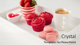  Presentation with valentines day - Presentation having frosting macarons heart shaped coffee background and a sky blue colored foreground