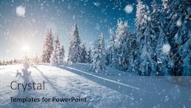  Presentation with earth day - Colorful slides enhanced with frosty-day-in-snowy-coniferous backdrop and a seafoam green colored foreground