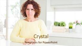  Presentation with yellow - Cool new slide set with frown - beautiful senior woman wearing yellow backdrop and a cream colored foreground