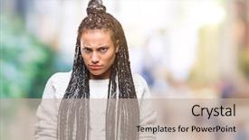  Presentation with brain and nervous system - Slide deck enhanced with frown - young braided hair african american background and a mint green colored foreground