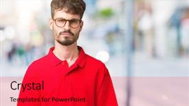  Presentation with glasses - Colorful slide deck enhanced with frown - young handsome man wearing glasses backdrop and a  colored foreground