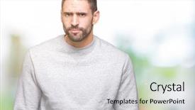  Presentation with negative - Colorful presentation theme enhanced with frown - young handsome man wearing sweatshirt backdrop and a  colored foreground