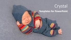  Presentation with sleeping - Slides having frowning aborable kid in a bright outfit with his hand under his head sleeping background and a gray colored foreground