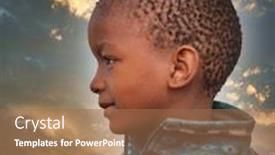 Presentation with african sunset - Presentation design enhanced with frowning-african-child-portrait background and a coral colored foreground