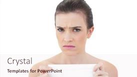  Presentation with tissue - Audience pleasing PPT theme consisting of frowning natural brown haired model holding a tissue on white background backdrop and a lemonade colored foreground