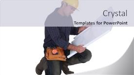  Presentation with blueprint - Colorful presentation design enhanced with frowning-tradesman-examining-a-blueprint backdrop and a lemonade colored foreground