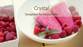  Presentation with food ice - PPT theme featuring frozen dessert - homemade raspberry ice creams background and a  colored foreground