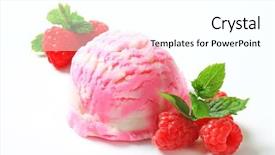  Presentation with ice cream truck - Theme with frozen dessert - scoop of raspberry ice cream background and a white colored foreground