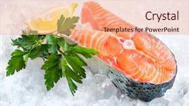  Presentation with ice frozen - Theme featuring frozen fish - fresh salmon steak with parsley background and a coral colored foreground
