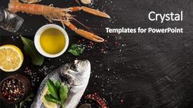  Presentation with frozen seafood - Colorful PPT layouts enhanced with frozen fish - fresh seafood on black stone backdrop and a dark gray colored foreground
