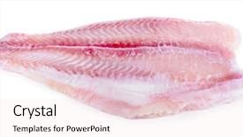  Presentation with frozen fish - Colorful PPT layouts enhanced with frozen fish - pangasius fillet isolated on white backdrop and a  colored foreground