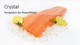  Presentation with ice frozen - Audience pleasing slide set consisting of frozen fish - raw salmon fillet on ice backdrop and a white colored foreground