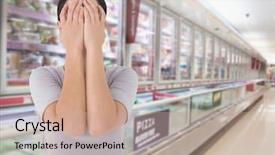  Presentation with grief - Theme with frozen food items - digital composite of sad woman background and a coral colored foreground