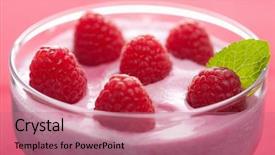  Presentation with recipe dessert - Slide deck featuring frozen fruits - dessert with fresh raspberries background and a coral colored foreground