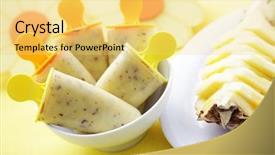  Presentation with food ice - Slide set featuring frozen fruits - homemade pineapple ice-cream with yogurt background and a yellow colored foreground