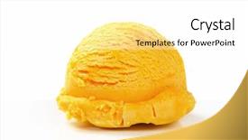  Presentation with ice cream colourful gelato flavors - Colorful slide deck enhanced with frozen fruits - scoop of yellow ice cream backdrop and a white colored foreground