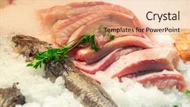  Presentation with frozen seafood - Presentation design consisting of frozen meat - fillet of fish on ice background and a coral colored foreground