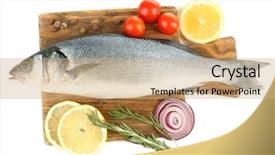 Presentation with food fish - Colorful PPT layouts enhanced with frozen meat - fresh raw fish on cutting backdrop and a coral colored foreground
