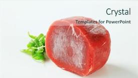  Presentation with tenderloin - Beautiful presentation theme featuring frozen meat - raw beef tenderloin backdrop and a sky blue colored foreground