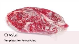  Presentation with frozen - Colorful PPT theme enhanced with frozen meat wrapped in plastic backdrop and a coral colored foreground